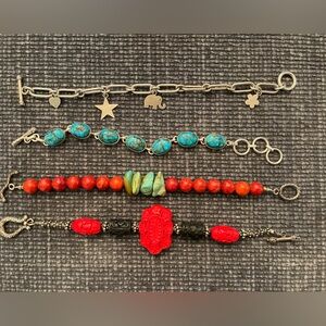 Turquoise, Coral Estate Jewelry 4 Bracelet Bundle